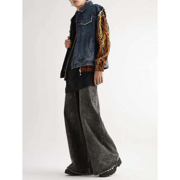 CELINE SS22 Elephant Hedi Slimane Grey Cotton Wide Leg Raw Edge Jeans - Picture 2 of 5